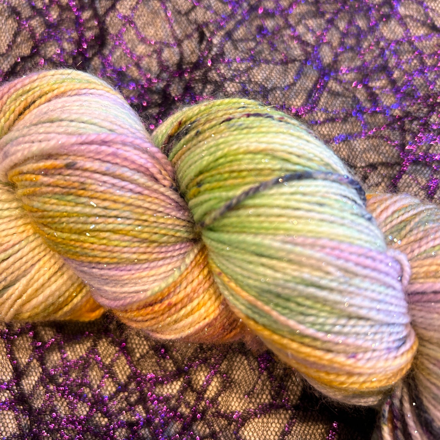 Greenlambkin Yarn Spectral Sparkle Sock Yarn Closeup
