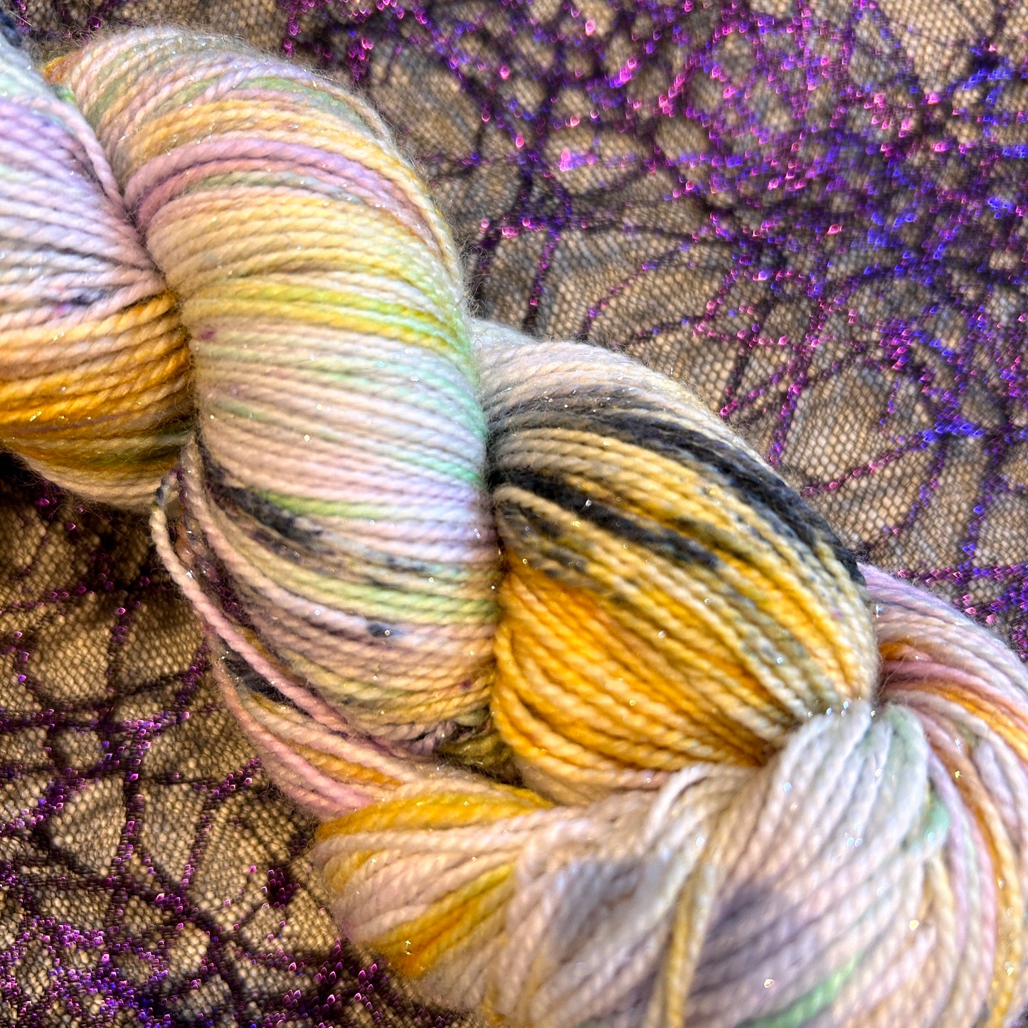 Greenlambkin Yarn Spectral Sparkle Sock Yarn Closeup 2