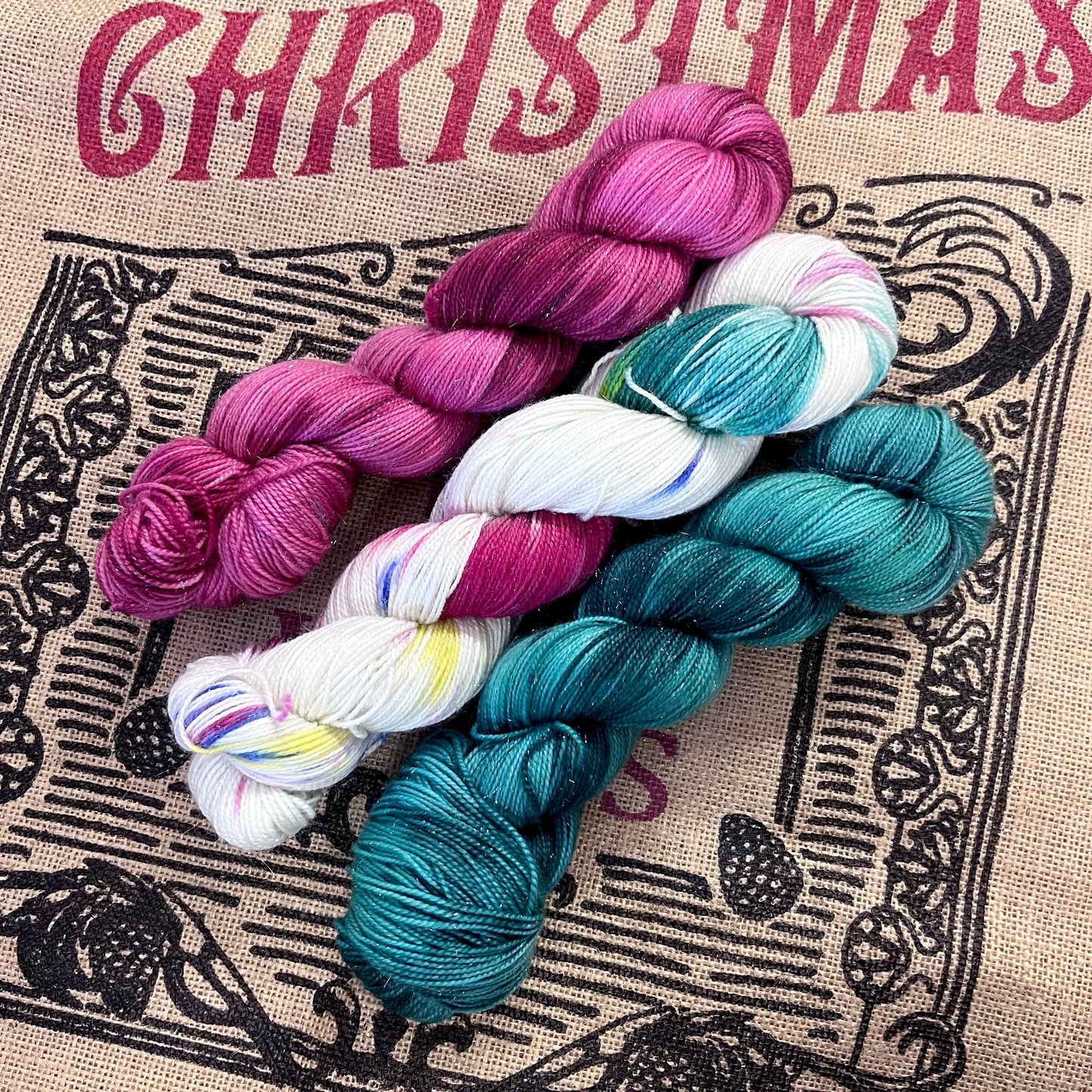 Jolly Holly Sparkle Sock 3 Skein Shawl Set