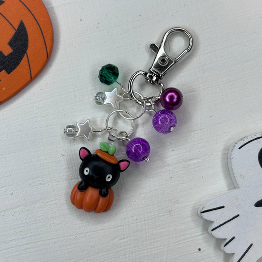 Kittie in a Pumpkin Project Bag Charm