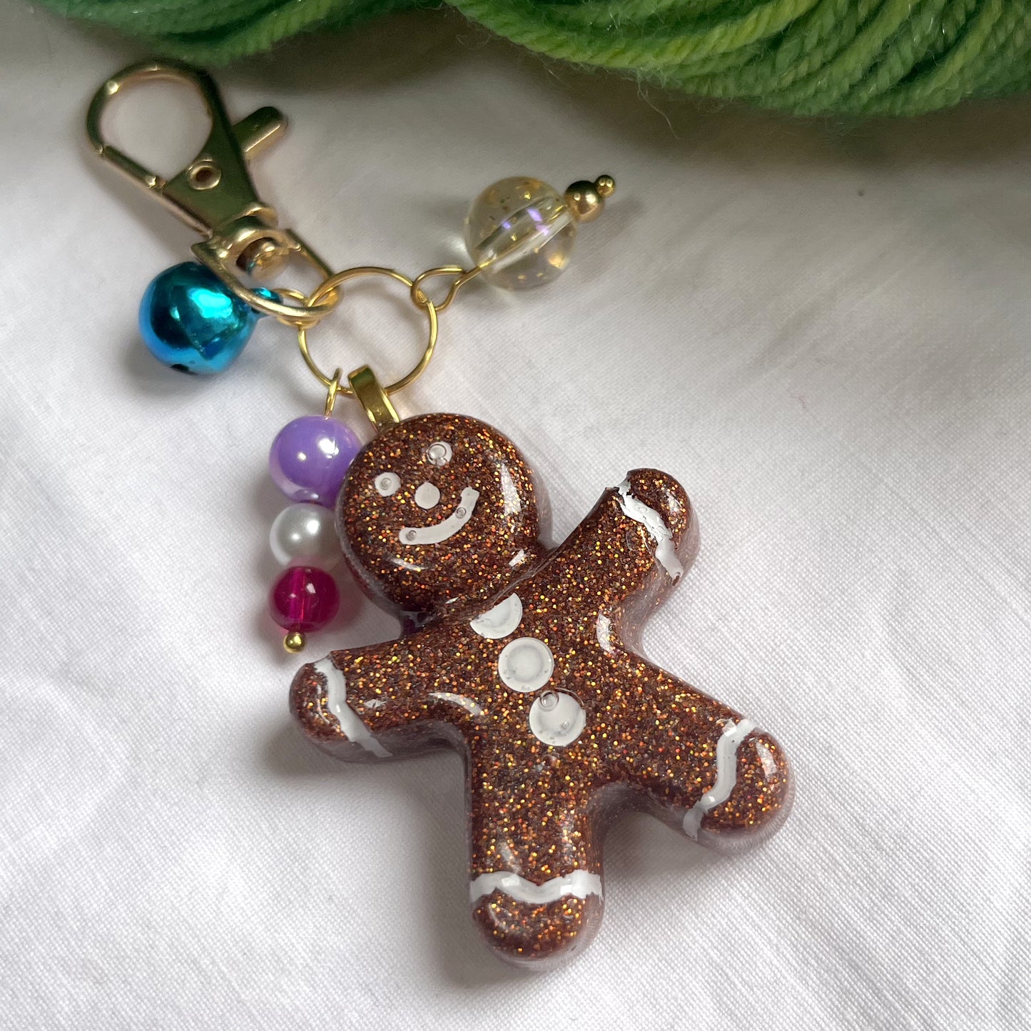 Gingerbread Man Resin Project Bag Charm